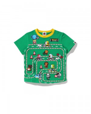 Bape Baby Milo Rennfahrer Big Panel Oberteile Kinder Türkis | JPG-925730