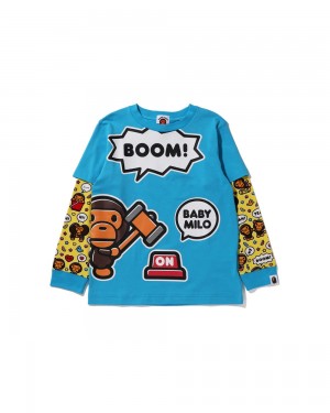 Bape Baby Milo Speech Balloon Layered L/S Oberteile Kinder Blau | EHB-718439