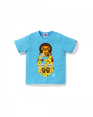 Bape Baby Milo Speech Balloon Milo On Ape Head Oberteile Kinder Blau | TFJ-645213