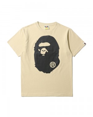 Bape Bicolour Big Ape Head T-shirts Herren Beige | ADE-367014