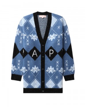 Bape Checked cardigan Jacken Damen Blau | PCT-253914