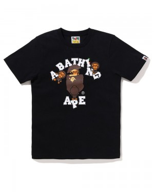 Bape Crystal Stone College Milo T-shirts Damen Schwarz | EDO-571684