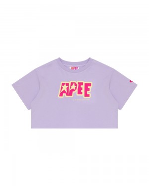 Bape Double logo cropped T-shirts Damen Lila | CLZ-648130