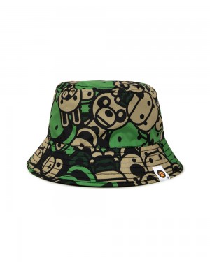 Bape Graphic bucket Hüte Damen Grün Khaki | YHQ-067349