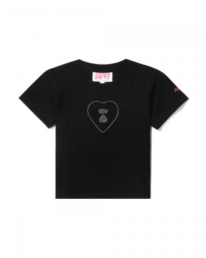 Bape Graphic crop #2 T-shirts Damen Schwarz | NES-249715