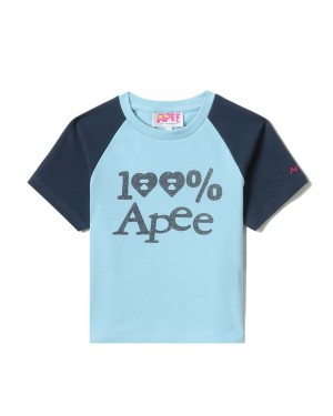 Bape Graphic crop raglan T-shirts Damen Hellblau | BMY-706912