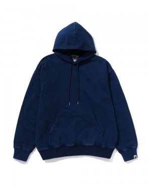 Bape Logo Ribbing Pullover Hoodie Sweatshirt Herren Navy Blau | EXB-713908