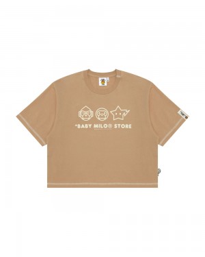 Bape Logo crop fit T-shirts Damen Beige | XLI-071654