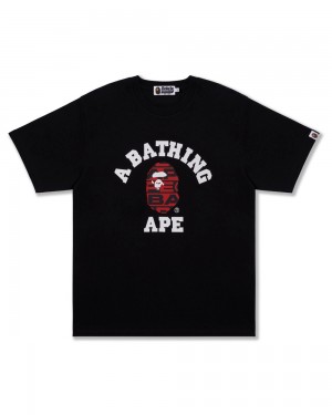 Bape Lux Sport Pattern College T-shirts Herren Schwarz | OSJ-946510