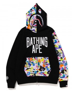 Bape Multi NYC Logo Shark Full Zip Hoodie Sweatshirt Herren Schwarz | ZBF-743296