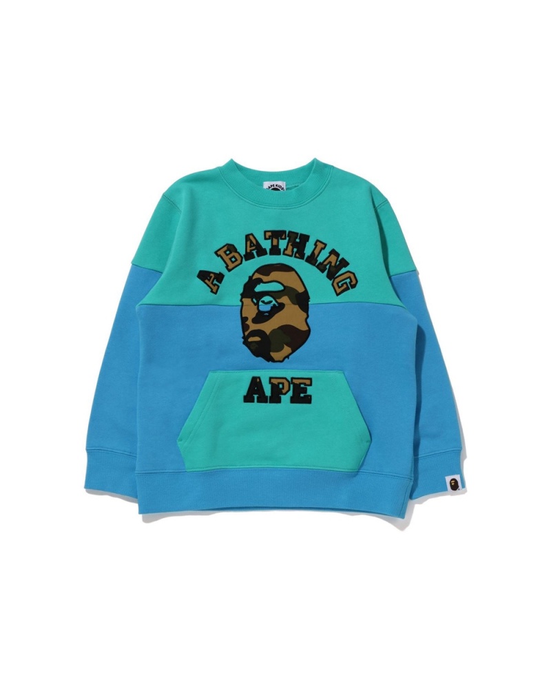 Bape 1st College Patch Colourblock Crewneck Oberteile Kinder Hellgrün | XGP-647052