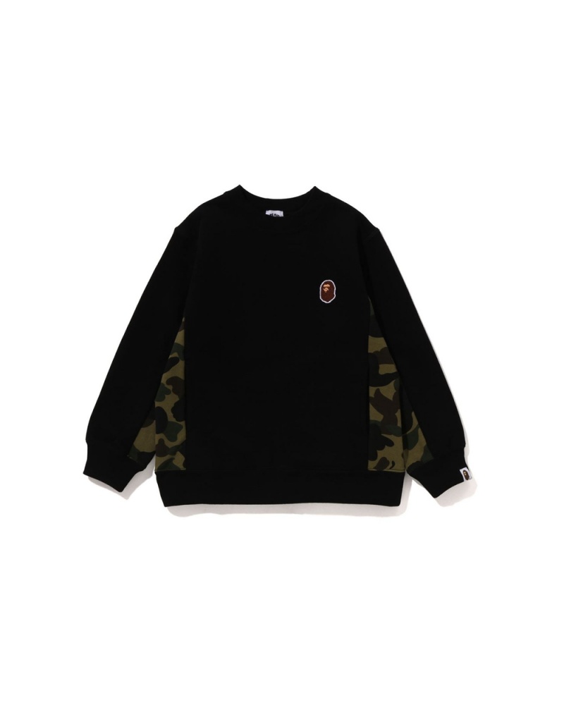 Bape 1st Panel Ape Head One Point Crewneck Oberteile Kinder Schwarz | PEO-635470