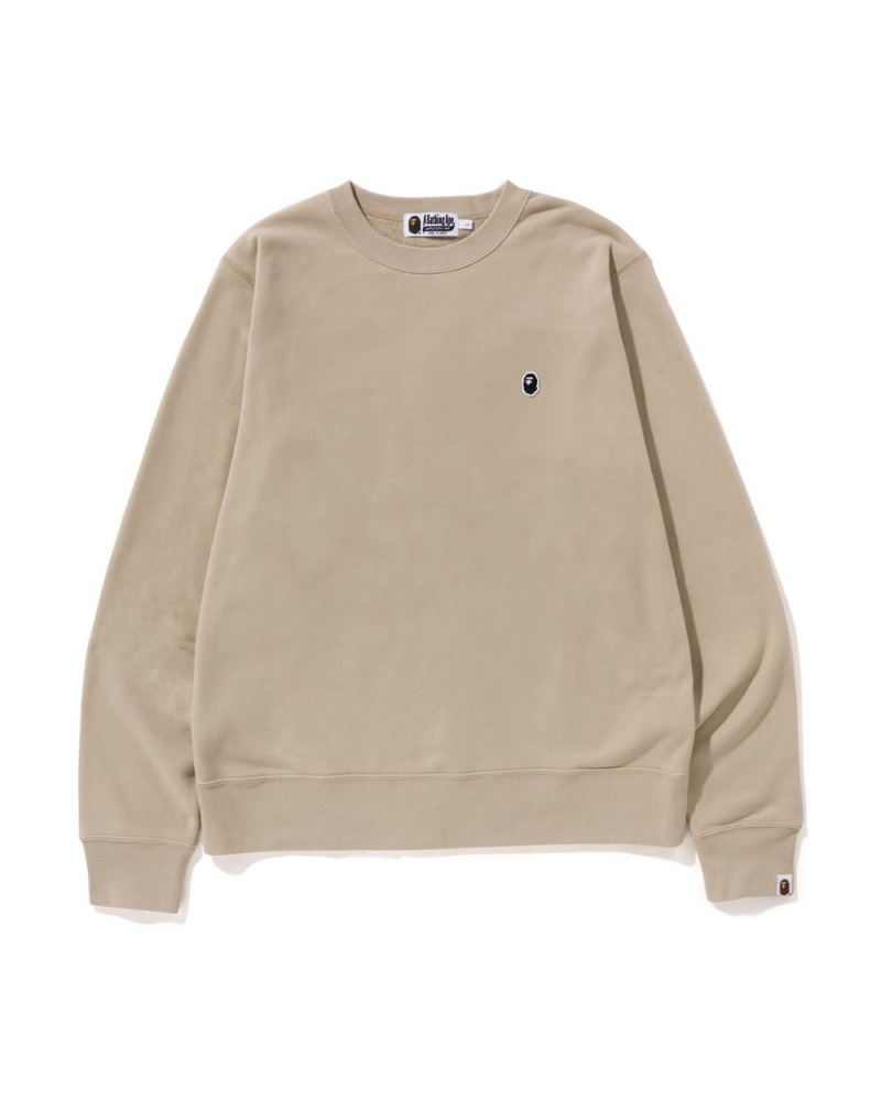 Bape Ape Head One Point Crewneck Sweatshirt Herren Beige | GEV-851230