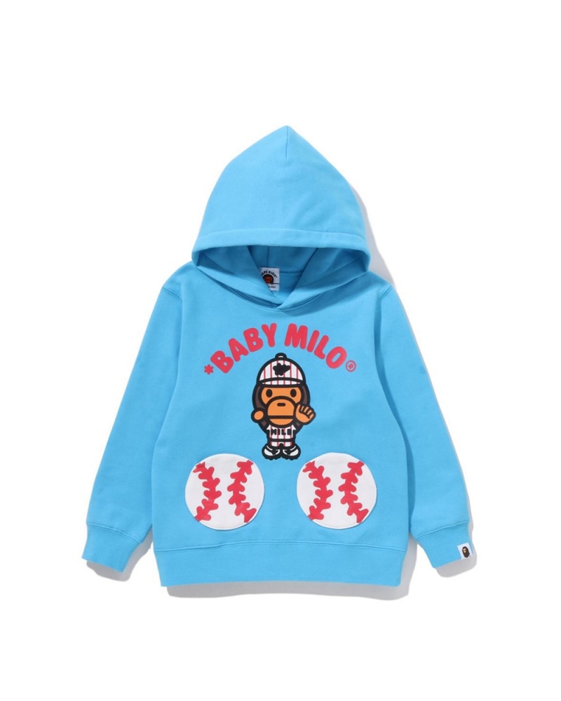 Bape Baby Milo Baseball Pullover Hoodie Oberteile Kinder Blau | FNS-967832