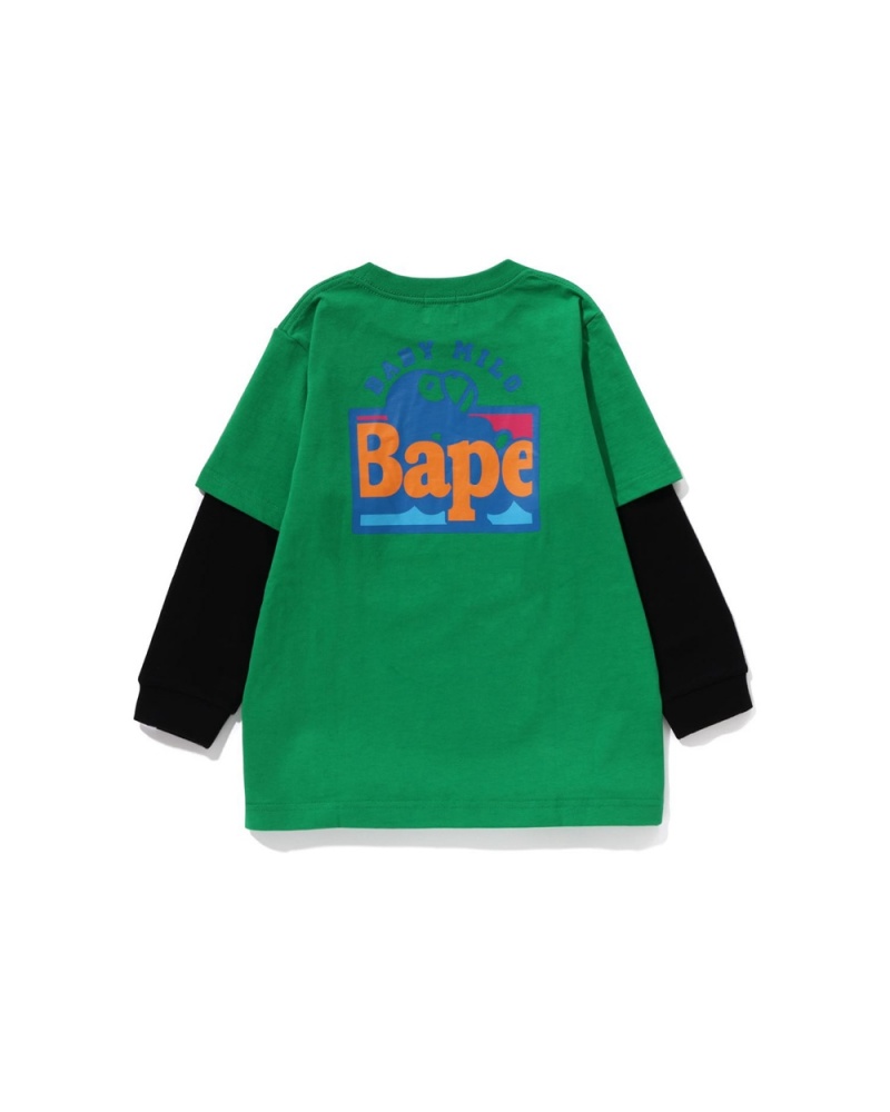 Bape Baby Milo Layered L/S Oberteile Kinder Grün | DWF-962504