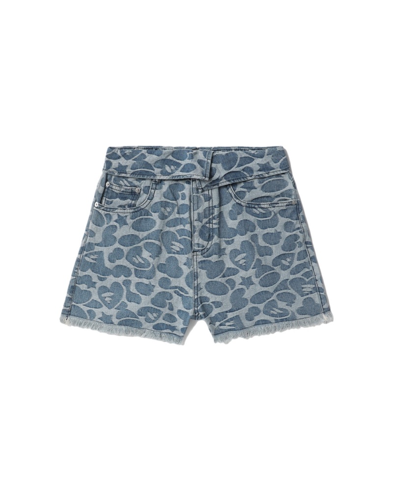 Bape Bite flip pattern denim Kurze Hose Damen Blau | TJL-928563