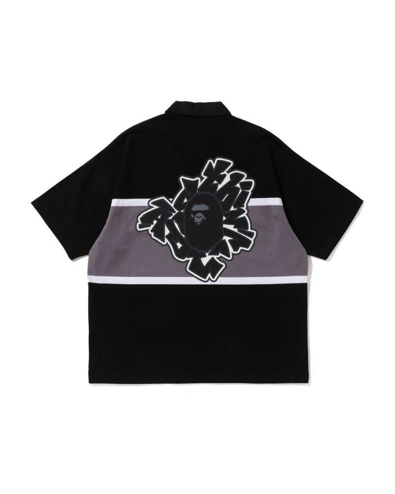 Bape Blocking Oversized Rugby Polo T-shirts Herren Schwarz | MRN-719824