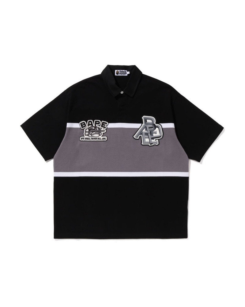 Bape Blocking Oversized Rugby Polo T-shirts Herren Schwarz | MRN-719824