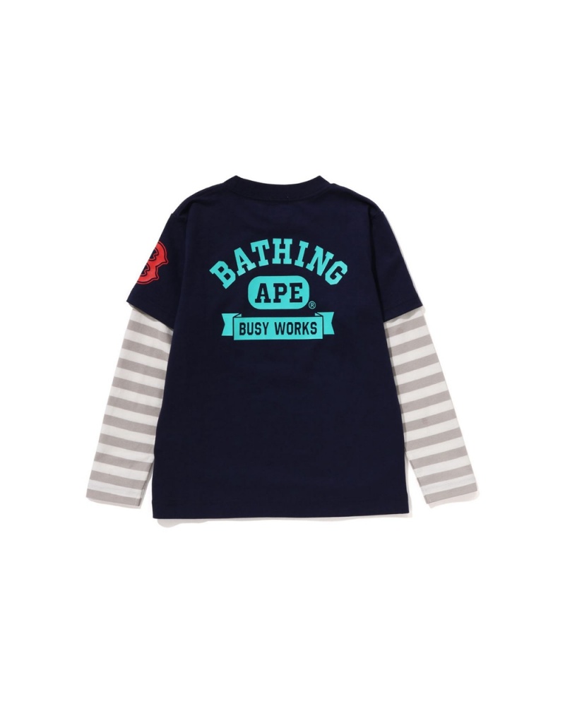 Bape College Multi Logo Layered L/S Oberteile Kinder Navy Blau | IWM-319642