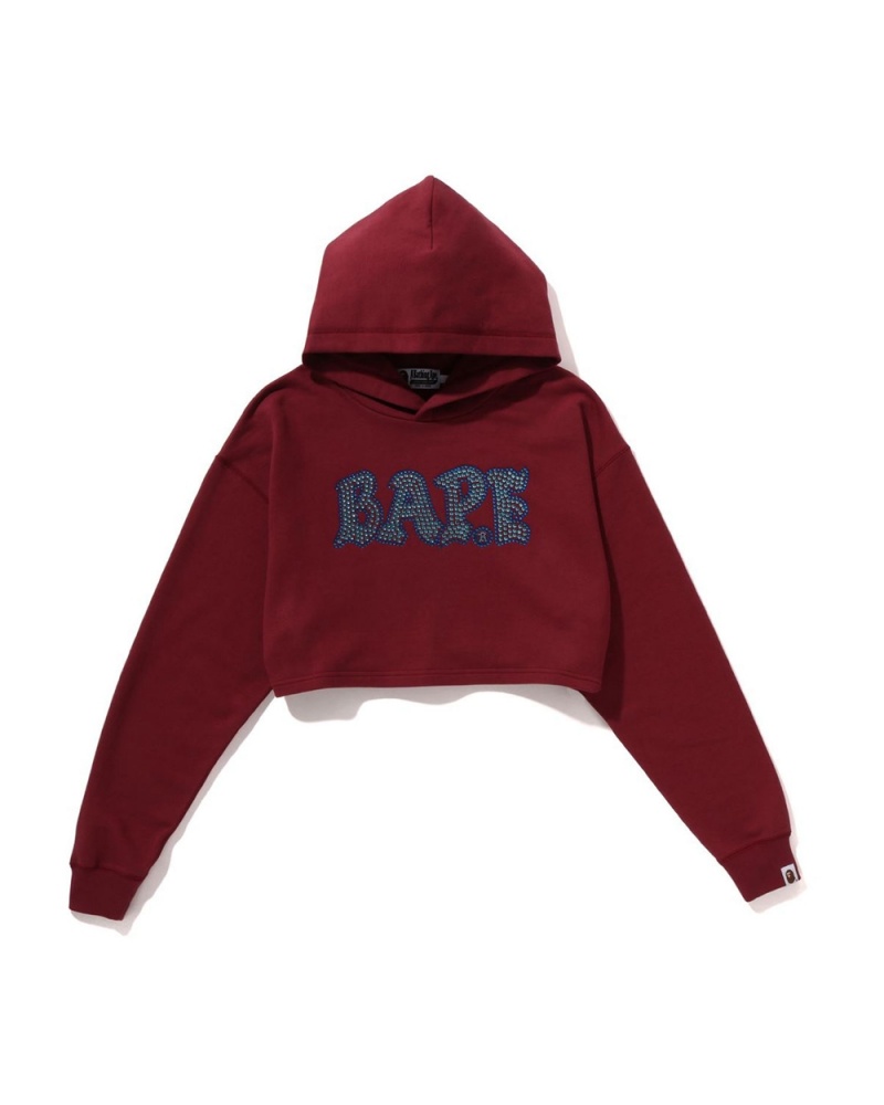 Bape Crystal Stone Cropped Pullover Hoodie Sweatshirt Damen Bordeaux | ETM-903584