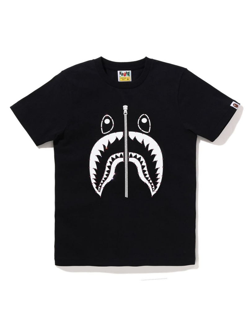 Bape Crystal Stone Shark T-shirts Damen Schwarz | OBM-378960