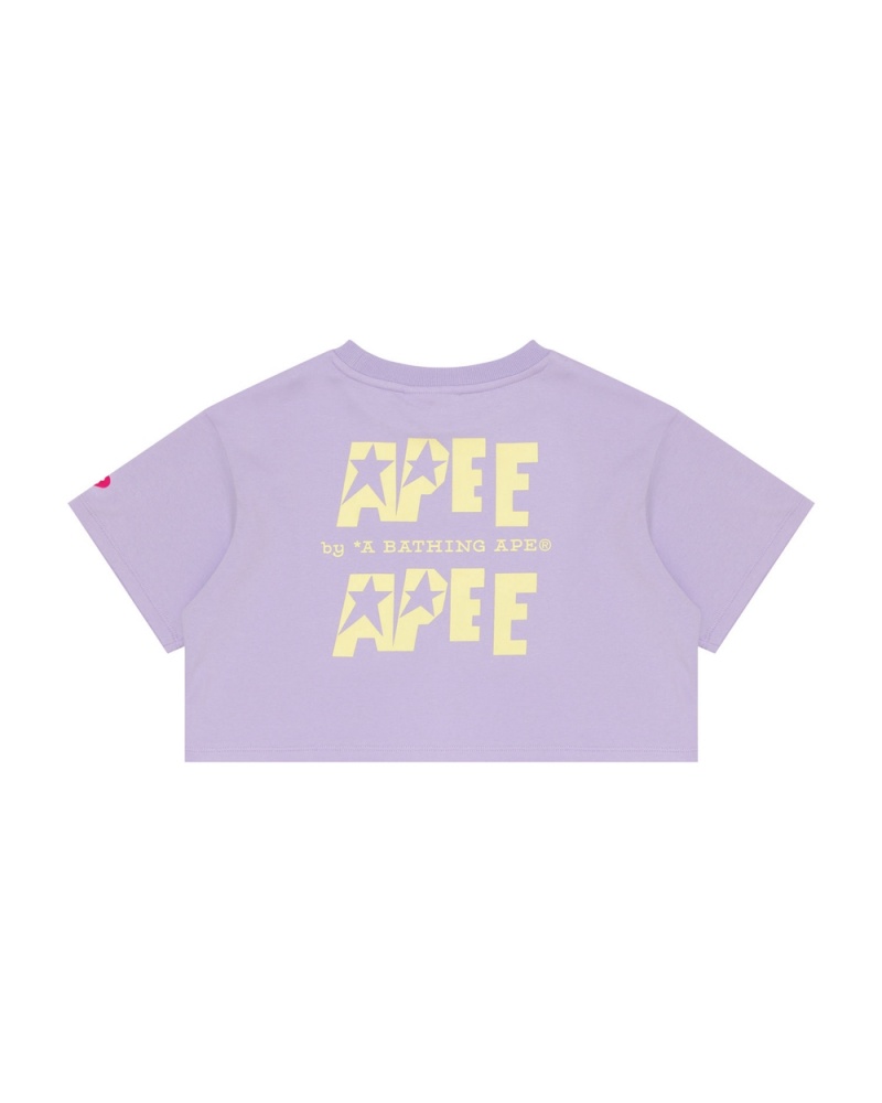 Bape Double logo cropped T-shirts Damen Lila | CLZ-648130