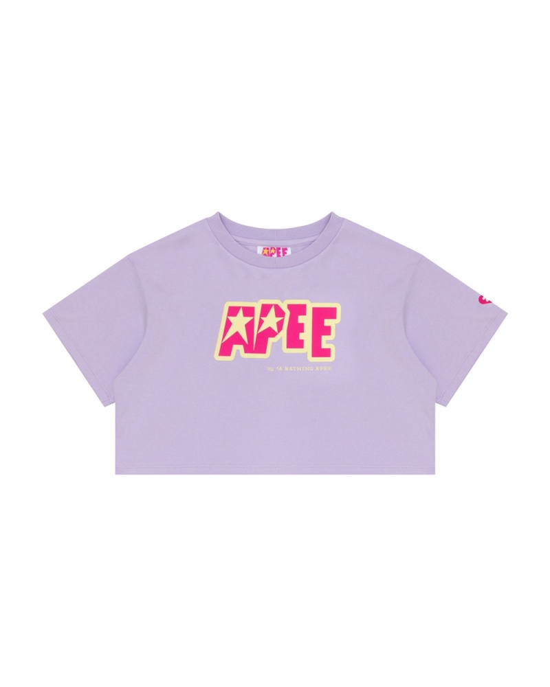 Bape Double logo cropped T-shirts Damen Lila | CLZ-648130