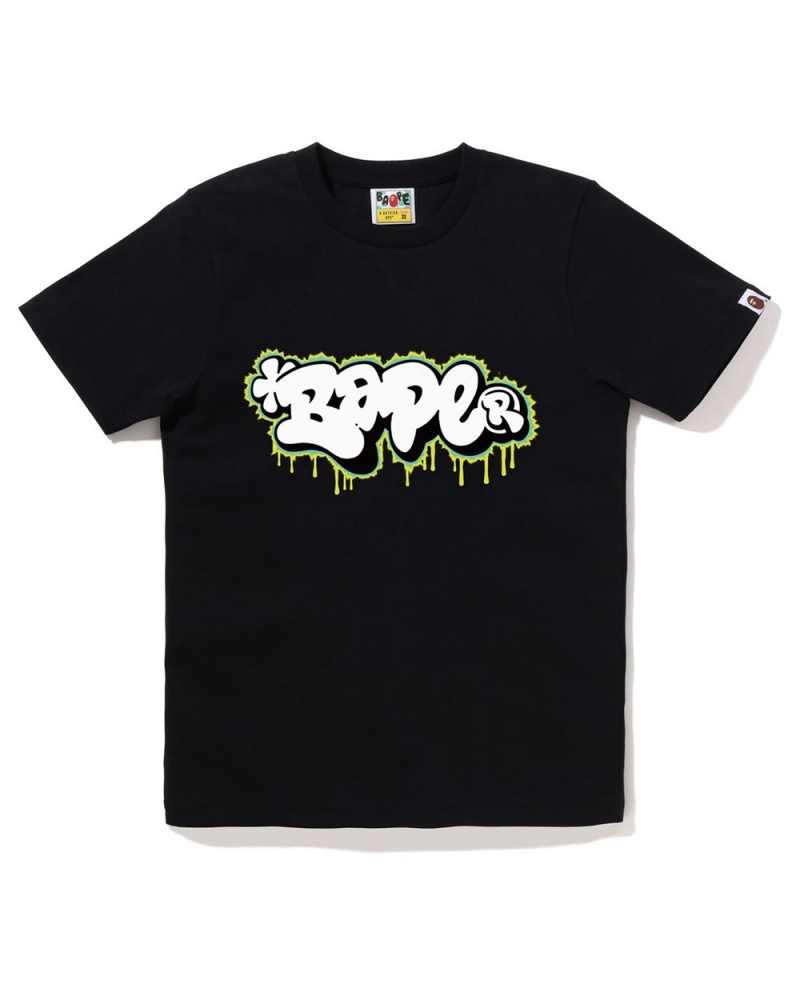 Bape Graffiti Logo T-shirts Damen Schwarz | KDB-491508