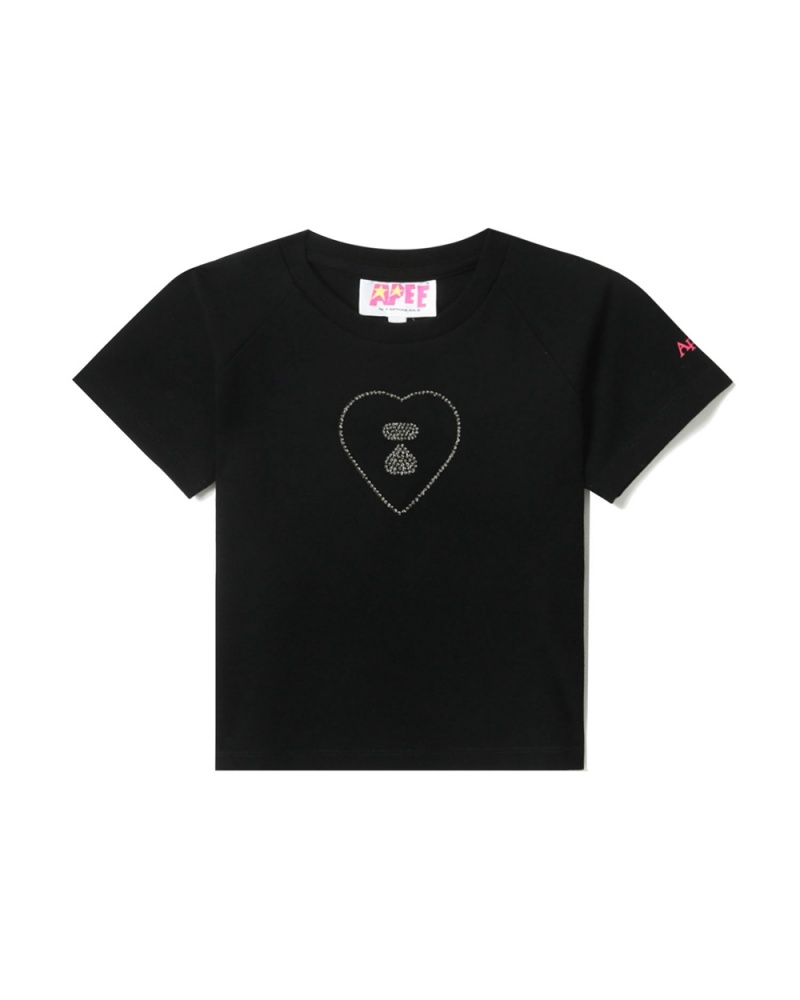 Bape Graphic crop #2 T-shirts Damen Schwarz | NES-249715