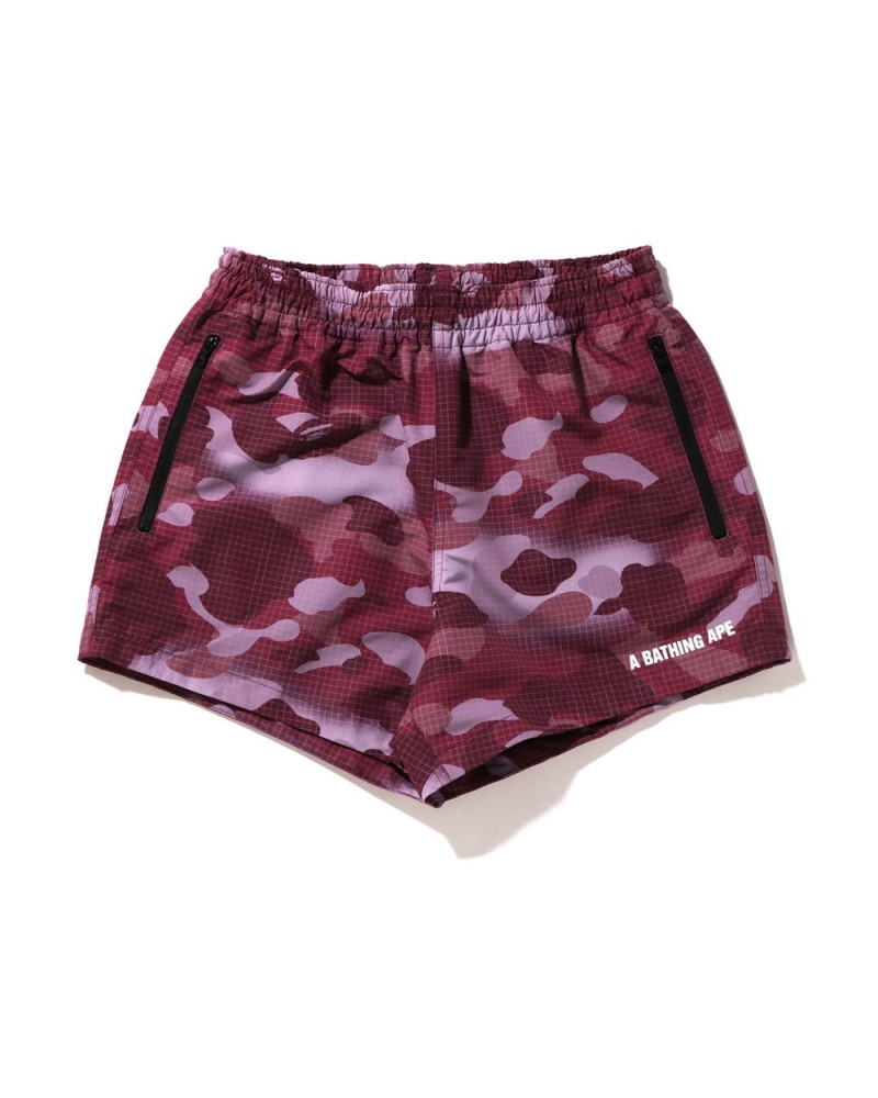 Bape Grid Kurze Hose Damen Dunkelrot | GIL-619840