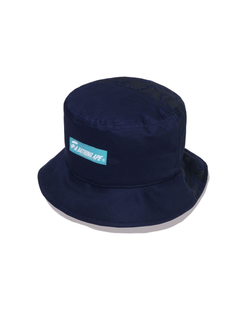 Bape Half Mesh Bucket Hüte Herren Navy Blau | WTK-314875