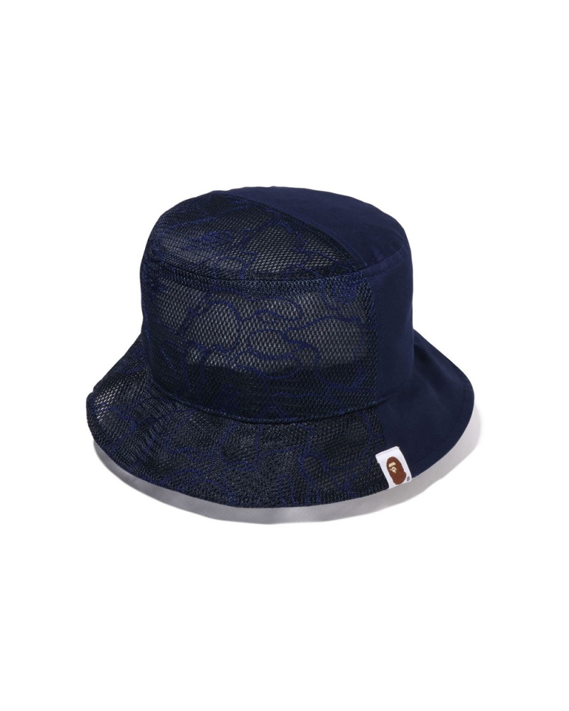 Bape Half Mesh Bucket Hüte Herren Navy Blau | WTK-314875