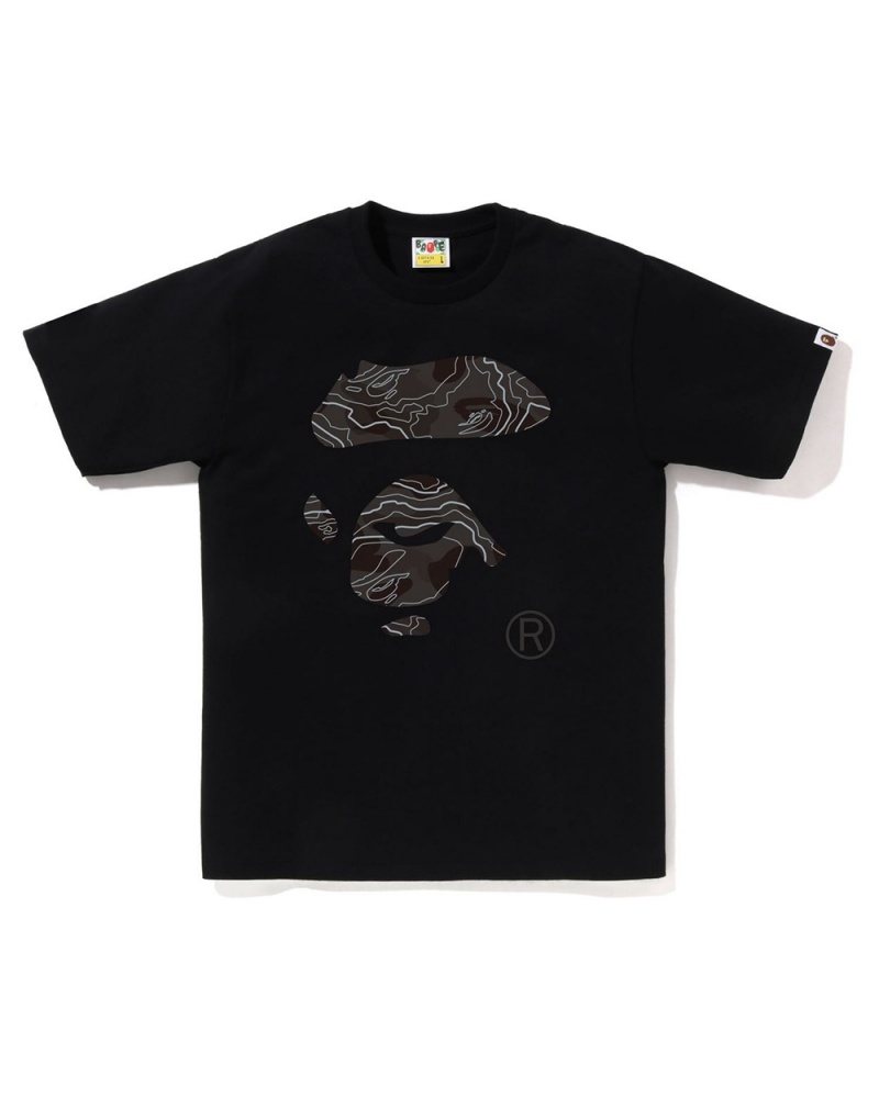 Bape Layered Line Ape Face T-shirts Herren Schwarz | FGU-394281