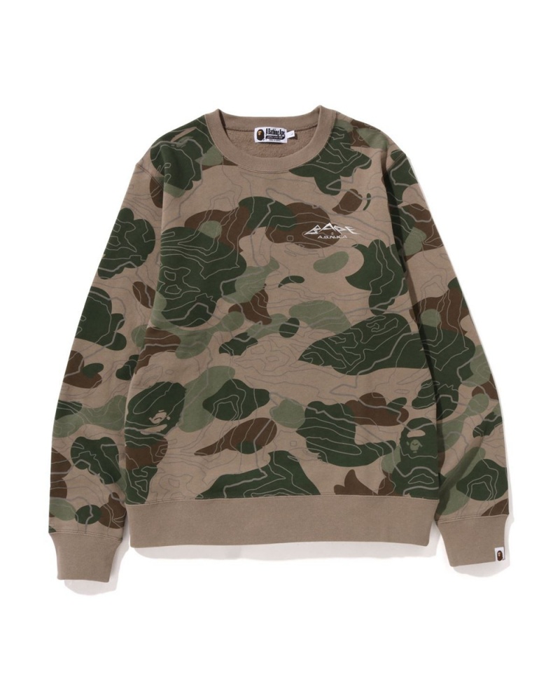 Bape Layered Line Crewneck Sweatshirt Herren Grau Braun | VDK-752180