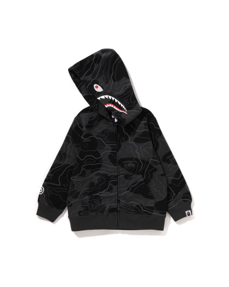 Bape Layered Line Shark Zip Hoodie Oberbekleidung Kinder Schwarz | UTO-437861