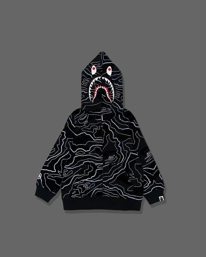 Bape Layered Line Shark Zip Hoodie Oberbekleidung Kinder Schwarz | UTO-437861