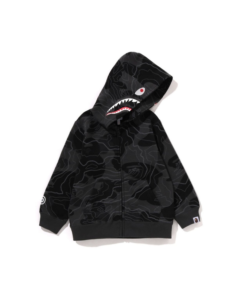 Bape Layered Line Shark Zip Hoodie Oberbekleidung Kinder Schwarz | UTO-437861