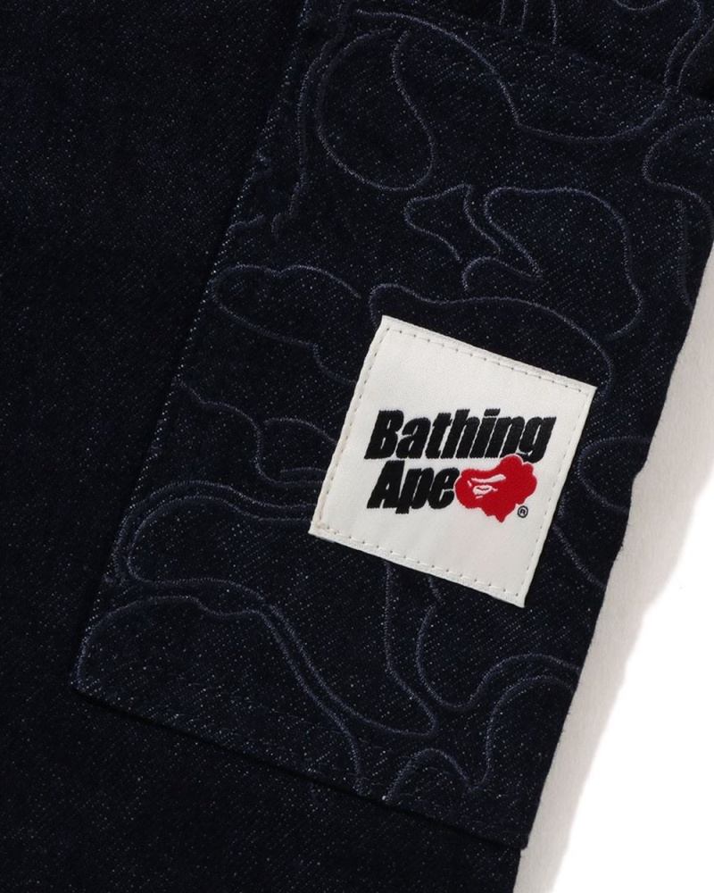 Bape Line Patch Denim Double Knee Arbeits Jeans Herren Navy Blau | JIZ-865074