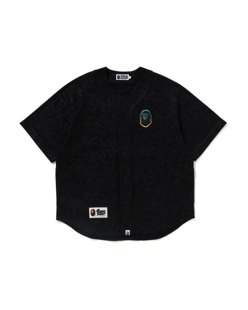 Bape Line S/S Baseball Hemd Herren Schwarz | TCE-723165