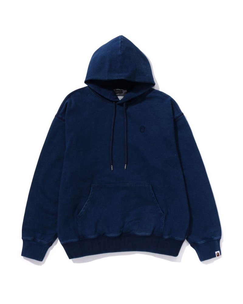 Bape Logo Ribbing Pullover Hoodie Sweatshirt Herren Navy Blau | EXB-713908