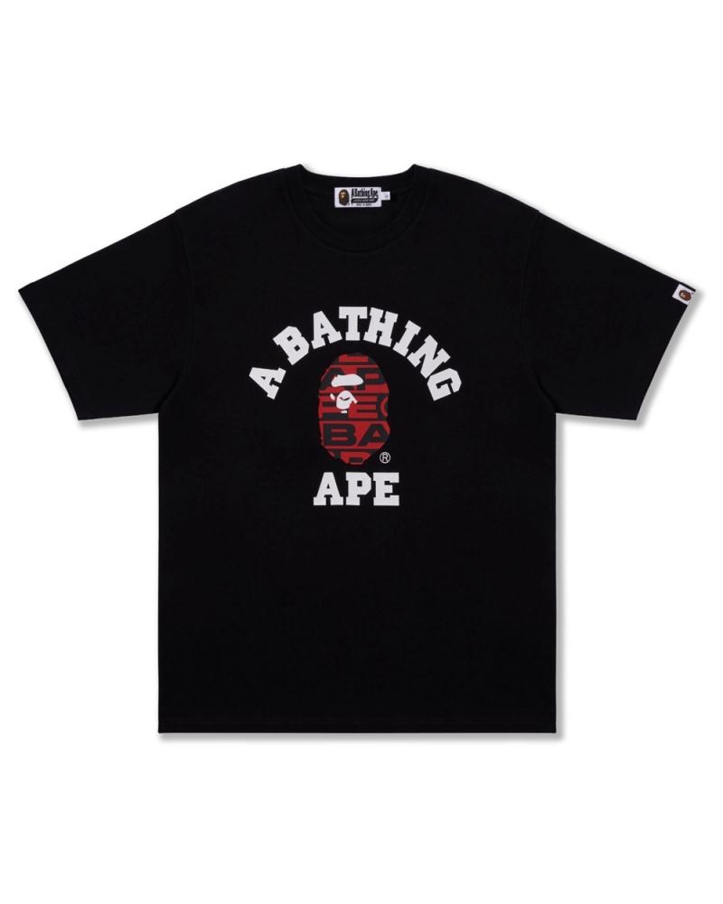 Bape Lux Sport Pattern College T-shirts Herren Schwarz | OSJ-946510