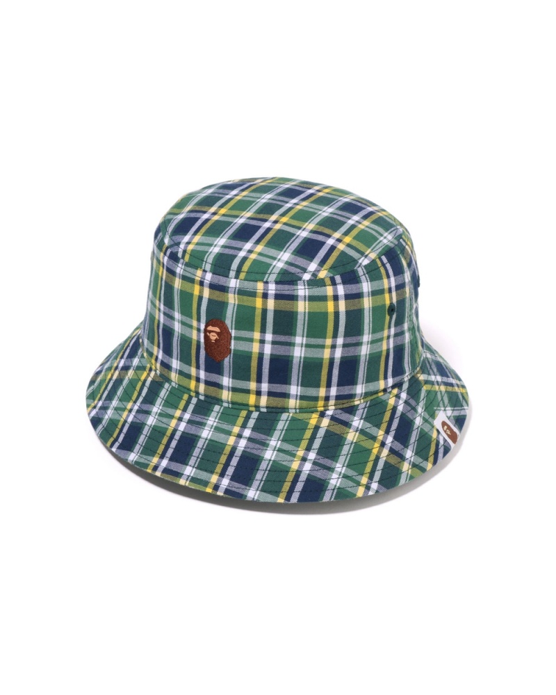 Bape Mini Check Bucket Hüte Herren Hellgrün | UBX-985107