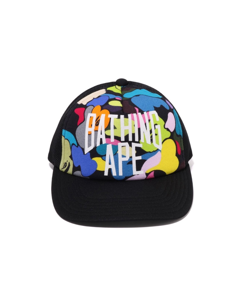 Bape Multi Camo NYC Logo Mesh Hüte Herren Schwarz | UWB-127405