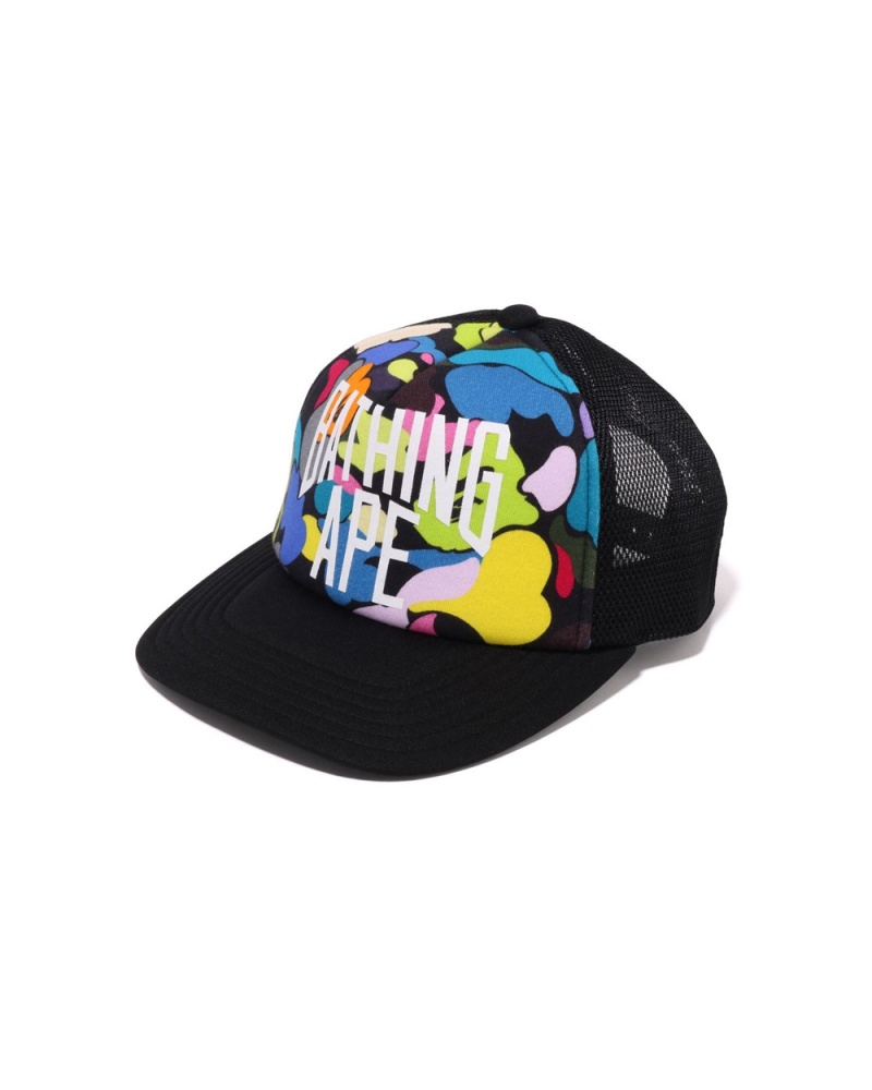 Bape Multi Camo NYC Logo Mesh Hüte Herren Schwarz | UWB-127405