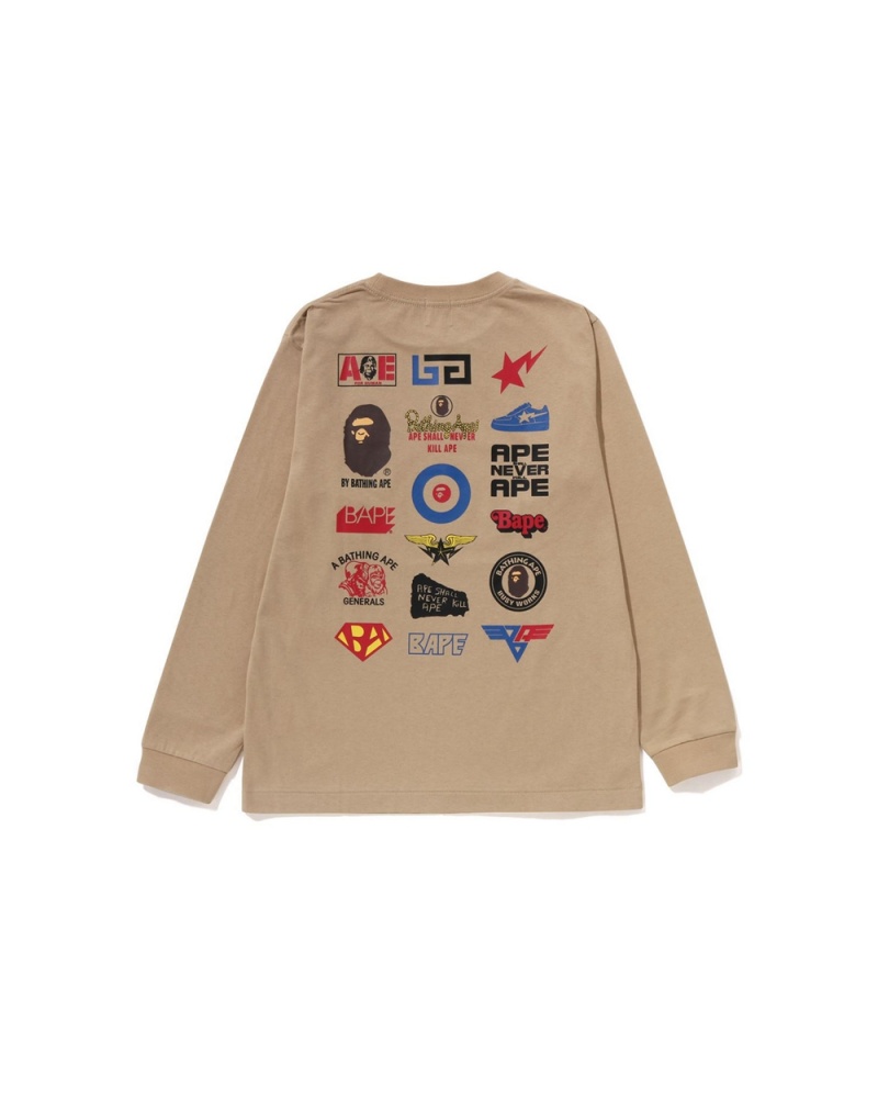 Bape Multi Logo L/S Jr Oberteile Kinder Beige | FEU-023748