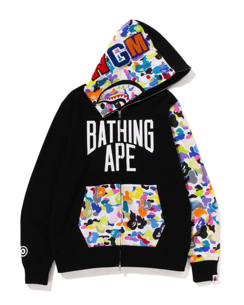 Bape Multi NYC Logo Shark Full Zip Hoodie Sweatshirt Herren Schwarz | ZBF-743296