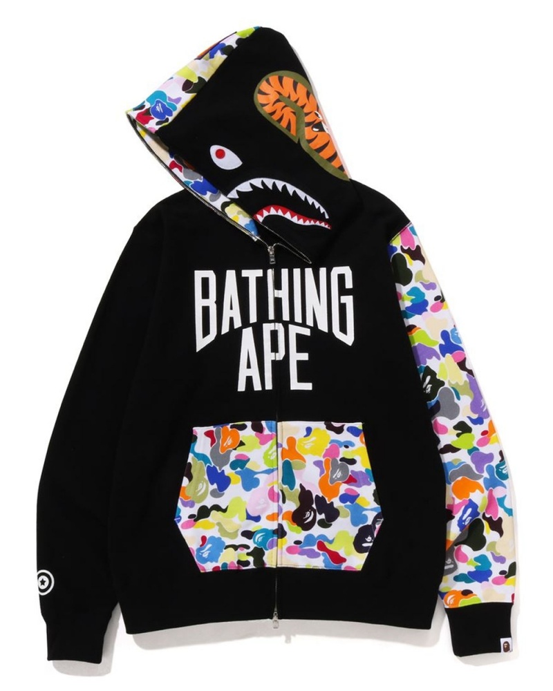 Bape Multi NYC Logo Shark Full Zip Hoodie Sweatshirt Herren Schwarz | ZBF-743296