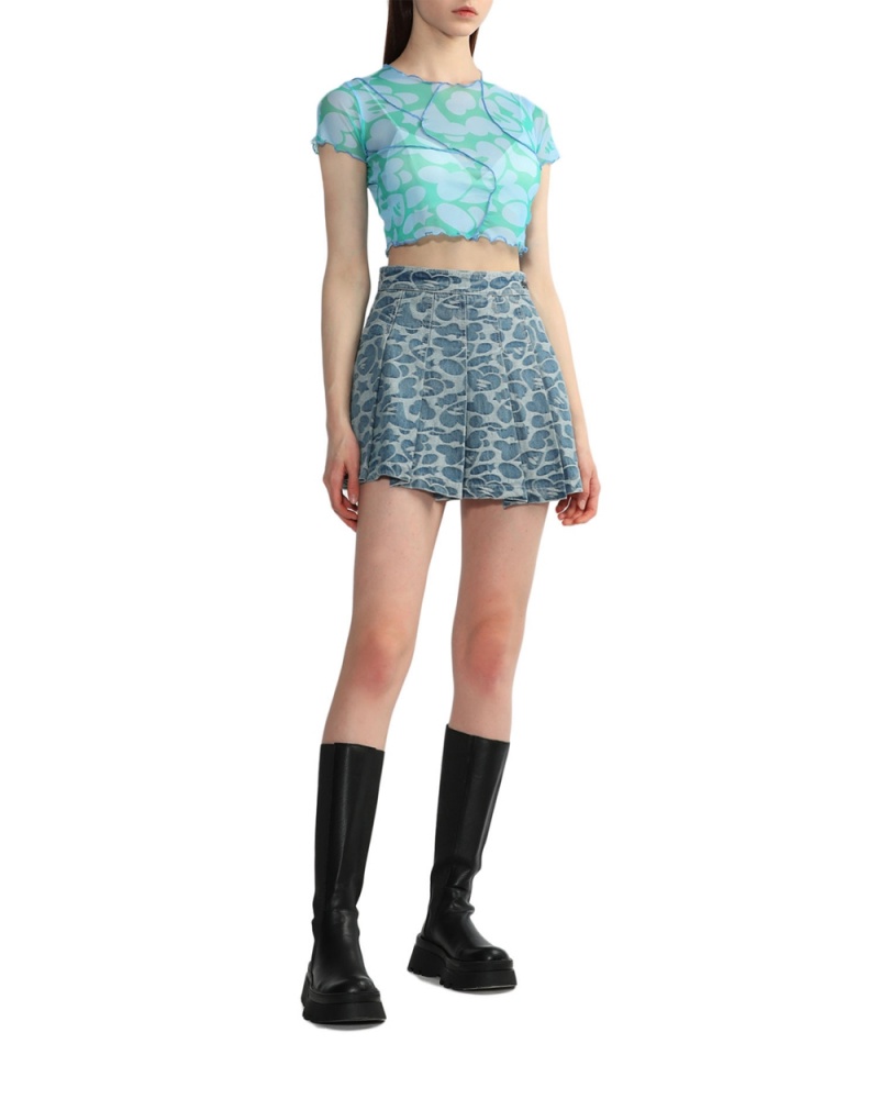 Bape Pattern mesh crop Bluse Damen Blau | PHG-407586