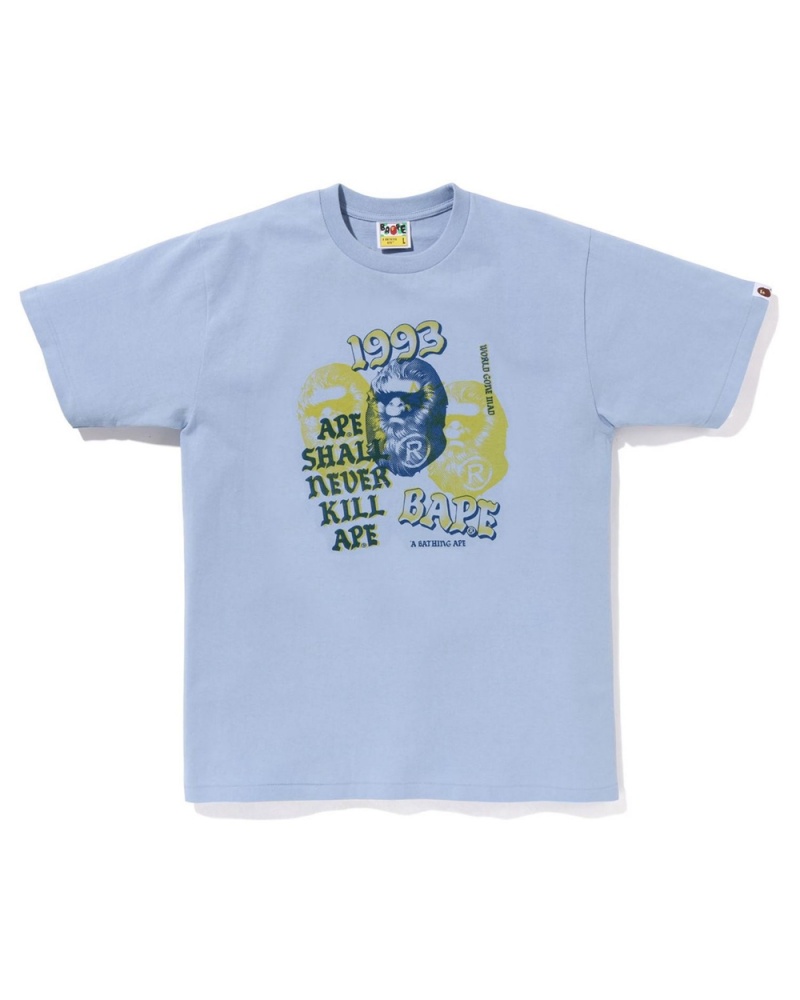 Bape Pigment Three Ape Head T-shirts Herren Hellblau | NCX-259173