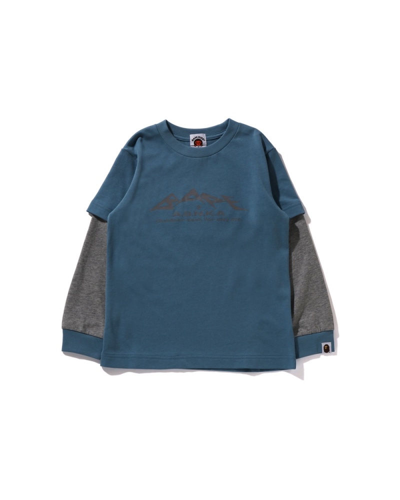 Bape Reflective Layered L/S Oberteile Kinder Blau | KWY-435160